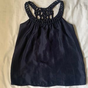 Aaiko dark blue silk braided strap detail tank EUC